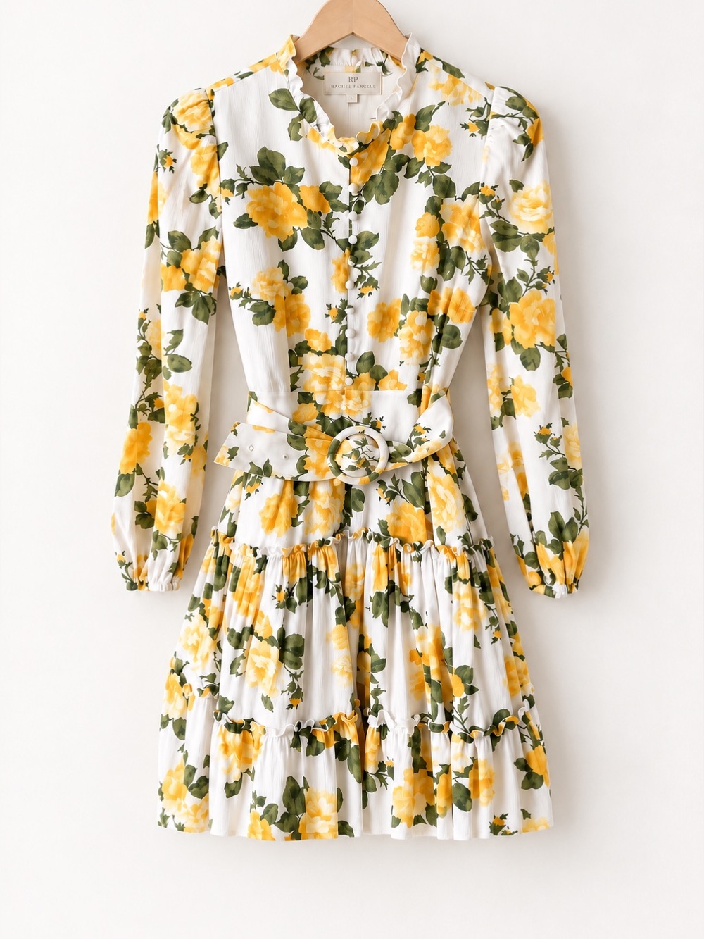 Rachel Parcell Floral Mini Dress High Neck Ruffle Collar Belted Fit & Flare XS - Picture 5 of 9